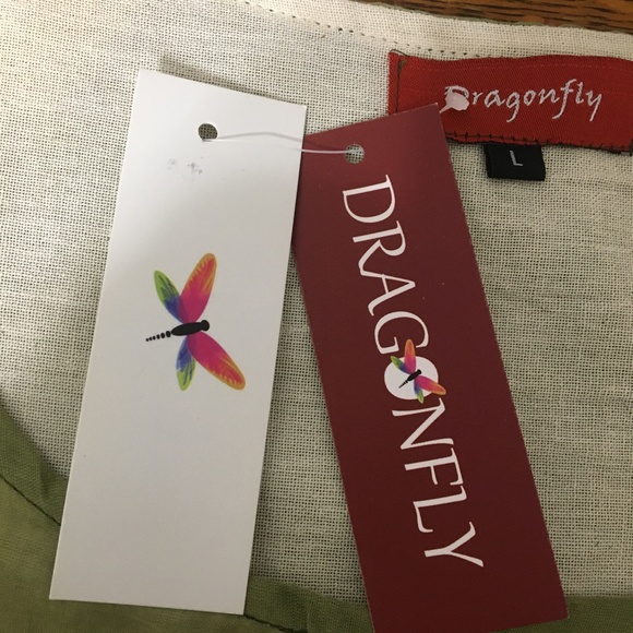 Dragonfly Short Sleeve Cotton Dress with Overlay in Green & Cream Size Large - Picture 12 of 12